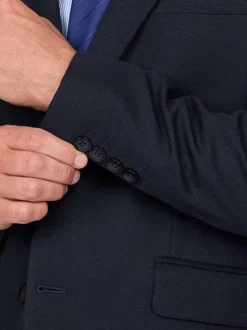 Veste de costume en laine mélangée bleue marine unie à coupe ajustée