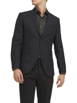 Veste de costume noire unie à col cranté et fermeture boutonnée