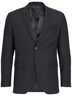 Veste de costume noire unie à col cranté et fermeture boutonnée