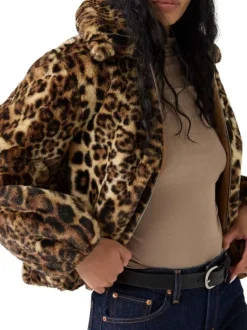 Veste en coton avec un imprimé léopard all-over et un col à revers