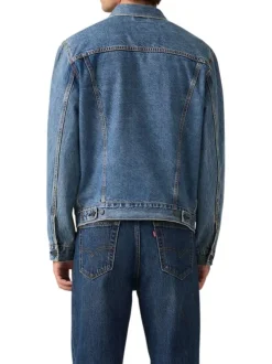 Veste en coton bleu à coupe ajustée pourvu d'un col à revers