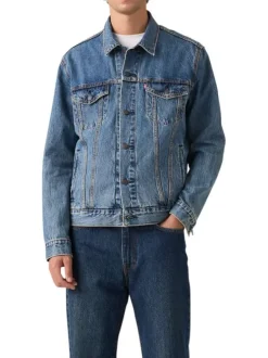 Veste en coton bleu à coupe ajustée pourvu d'un col à revers