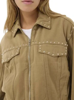 Veste en coton camel unie pourvue d'une coupe droite et d'un col chemise