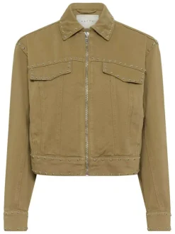 Veste en coton camel unie pourvue d'une coupe droite et d'un col chemise
