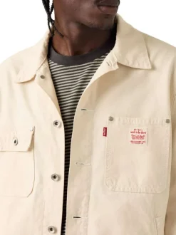 Veste en coton écrue à coupe ajustée pourvue d'un col cubain