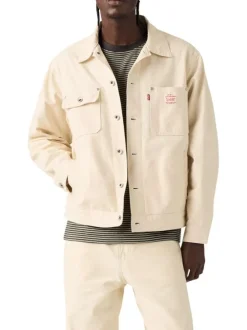 Veste en coton écrue à coupe ajustée pourvue d'un col cubain