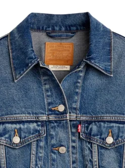 Veste en coton indigo à coupe ajustée pourvue d'un col à revers