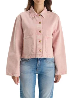 Veste en coton rose à coupe droite pourvue d'un col à revers