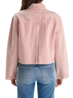 Veste en coton rose à coupe droite pourvue d'un col à revers