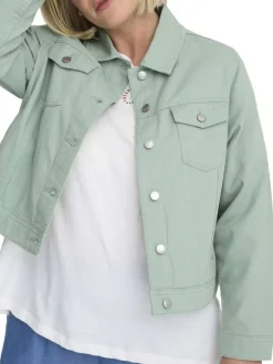 Veste en coton vert d'eau pourvue d'une coupe droite et d'un col à revers
