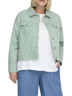 Veste en coton vert d'eau pourvue d'une coupe droite et d'un col à revers