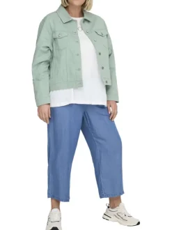 Veste en coton vert d'eau pourvue d'une coupe droite et d'un col à revers