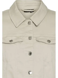 Veste en jean beige en coton mélangé avec une coupe droite et un col italien