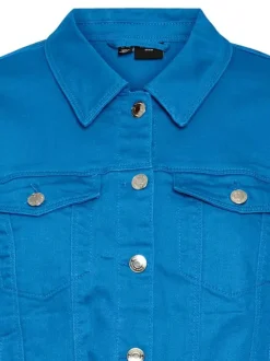 Veste en jean bleue en coton mélangé avec une coupe droite et un col italien