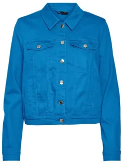 Veste en jean bleue en coton mélangé avec une coupe droite et un col italien