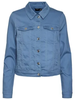 Veste en jean bleue en coton mélangé avec une coupe droite et un col italien
