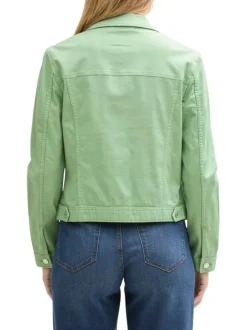 Veste en jean courte en coton verte unie avec un col à revers