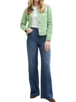 Veste en jean courte en coton verte unie avec un col à revers