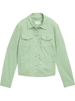 Veste en jean courte en coton verte unie avec un col à revers