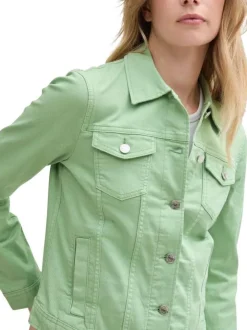 Veste en jean courte en coton verte unie avec un col à revers