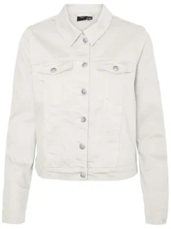 Veste en jean écrue en coton mélangé avec une coupe droite et un col italien