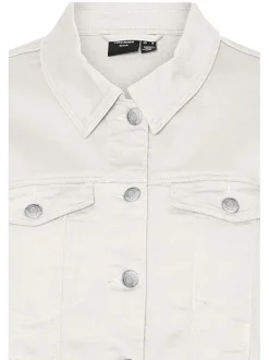 Veste en jean écrue en coton mélangé avec une coupe droite et un col italien