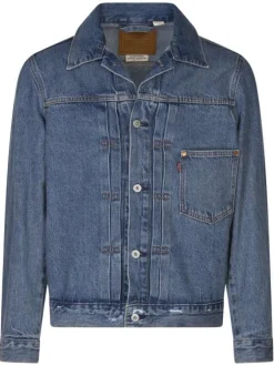 Veste en jean en coton bleu uni avec un poche à gauche de la poitrine