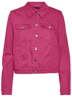 Veste en jean framboise en coton mélangé avec une coupe droite et un col italien