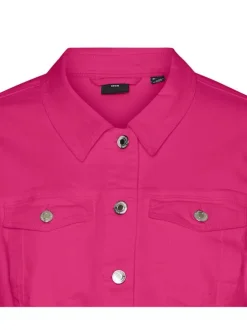 Veste en jean fuchsia en coton mélangé avec une coupe droite et un col français