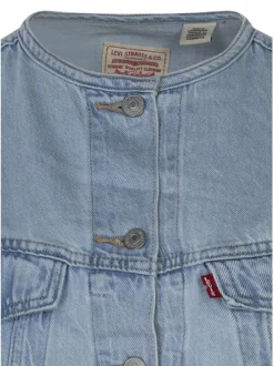 Veste en jean sans manche bleu clair denim unie avec une coupe droite