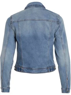 Veste en jean stone délavé avec une coupe près du corps et un col italien