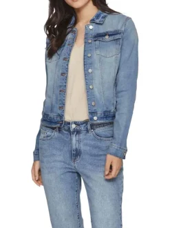 Veste en jean stone délavé avec une coupe près du corps et un col italien