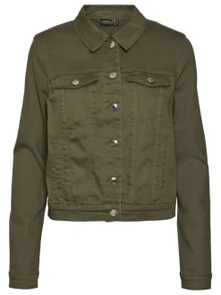 Veste en jean taupe en coton mélangé avec une coupe droite et un col italien