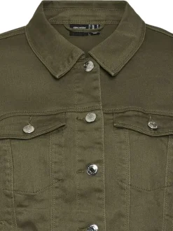 Veste en jean taupe en coton mélangé avec une coupe droite et un col italien
