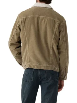 Veste en velours côtelé camel en coton avec un col sherpa et une coupe droite