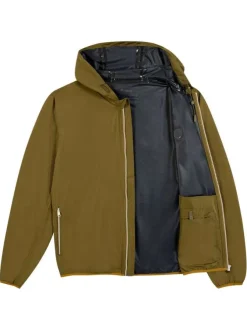 Veste imperméable kaki unie avec une coupe droite et un col à capuche