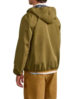 Veste imperméable kaki unie avec une coupe droite et un col à capuche