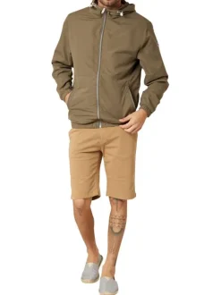 Veste imperméable kaki unie pourvue d'une coupe droite et d'une capuche