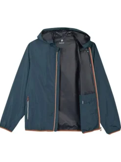 Veste imperméable marine unie avec une coupe droite et un col à capuche