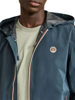 Veste imperméable marine unie avec une coupe droite et un col à capuche