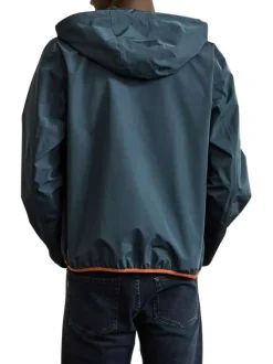 Veste imperméable marine unie avec une coupe droite et un col à capuche