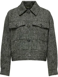 Veste kaki tweed avec une coupe droite et des manches longues