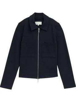 Veste légère bleue marine unie avec un col à revers et des poches plaquées