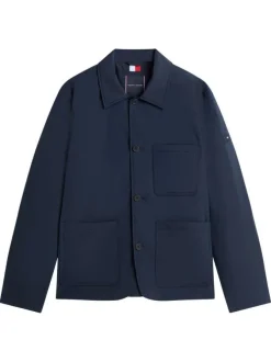 Veste marine à coupe droite pourvu d'un col à revers et de manches longues