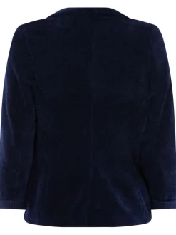 Veste marine en velours avec une coupe droite à col cranté et fermeture boutonnée