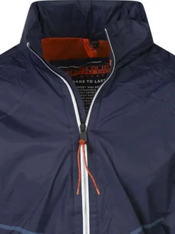 Veste marine unie avec une coupe droite un col montant et des manches longues