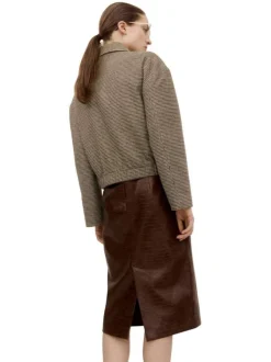 Veste à motif pied-de-poule avec une coupe droite et un col à revers