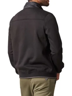 Veste noire zippée bi-matière coupe droite avec un col montant