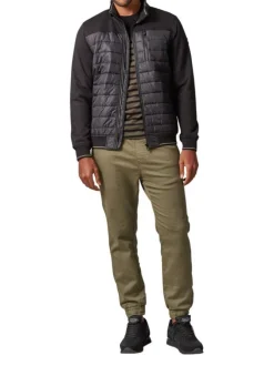 Veste noire zippée bi-matière coupe droite avec un col montant