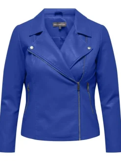 Veste perfecto Carnewmelisa Faux Leather bleue unie coupe droite col cranté